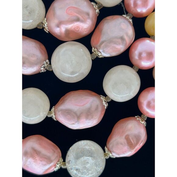 Japan Faux Pearls Necklace Earrings Pink Acrylic 4 Strands Clip-On Statement - Picture 6 of 16